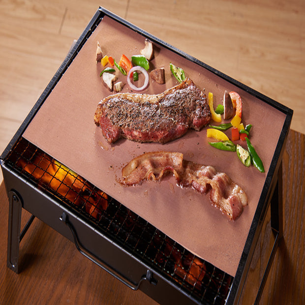 Tapis de cuisson antiadhésif en cuivre pour barbecue, feuilles de cuisson réutilisables, feuille de cuisson en PTFE, facile à nettoyer