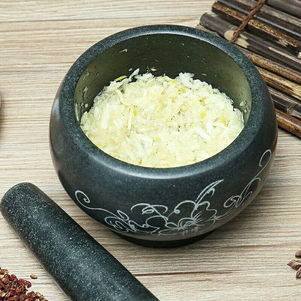 Pot à médicaments pour purée d'ail, mortier en pierre et pilon en pierre bleue
