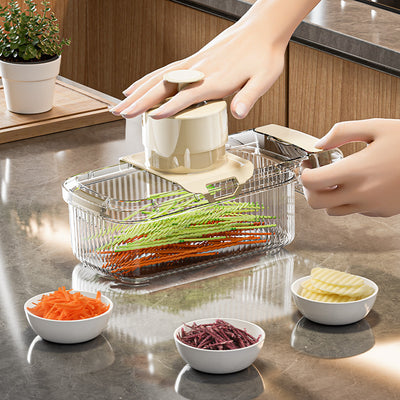 Coupe-légumes multifonction 2 en 1 pour couper et égoutter les légumes. Hachoir robuste et pratique. Gadget de cuisine.