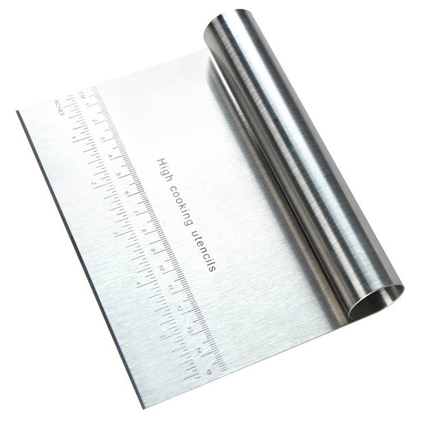 Spatule à pâtisserie en acier inoxydable avec échelle, grattoir à pâte à pizza, outils de décoration de gâteaux fondants, accessoires de cuisine, pâte à gâteau, outil de farine à pizza en acier inoxydable, coupe-pâte, grattoir